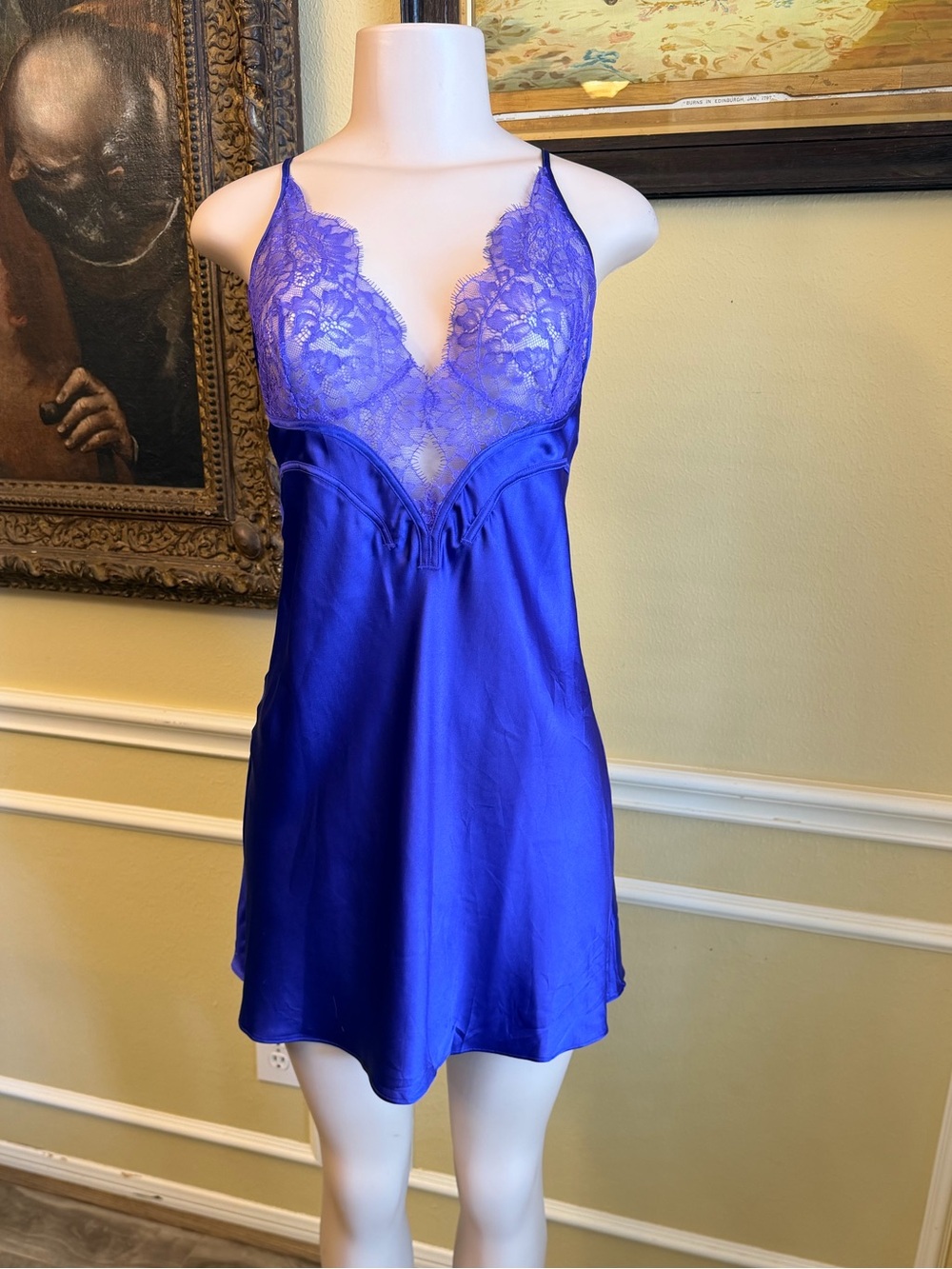 Victoria's Secret Royal Blue Lace-Trim Satin Chemise